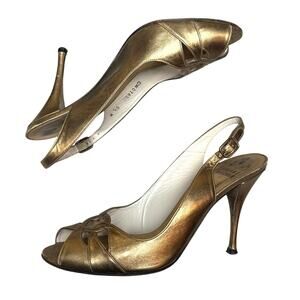 Stuart Weitzman Gold Open Toe Heels Size 8.5 Very Good
Used Condition